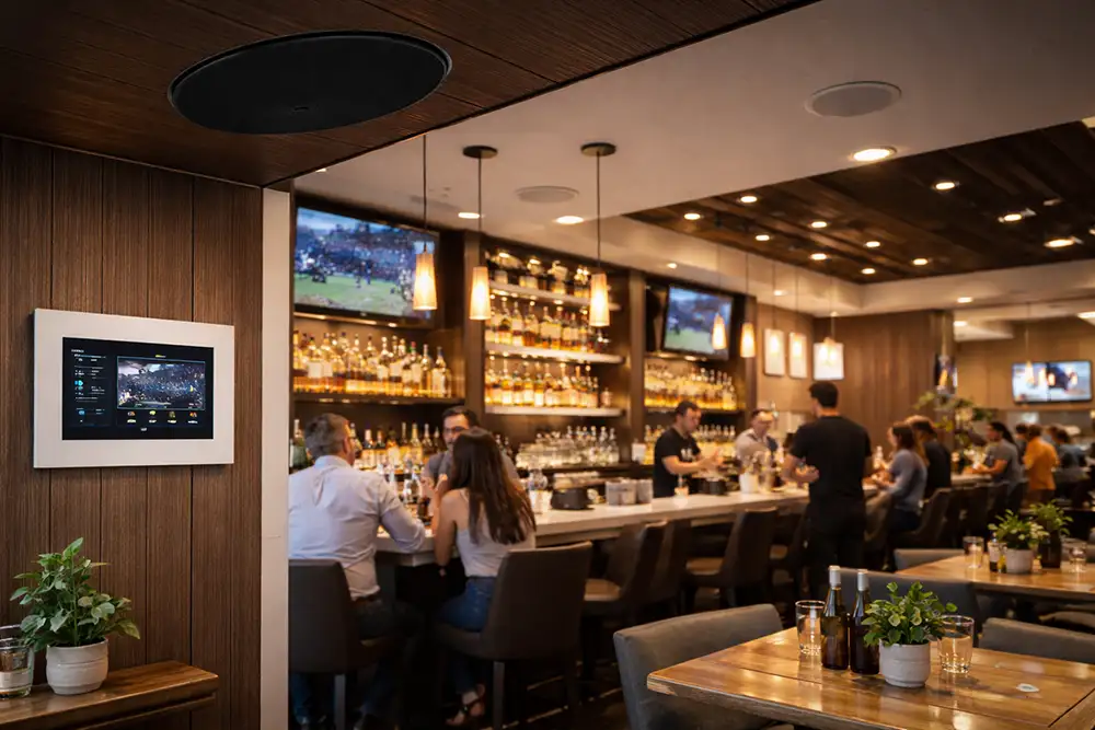 Commercial distributed audio installation in a restaurant or bar
